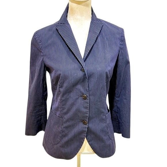 Luciano Barbera Tailored lightweight cotton navy blue pinstripe Blazer Italy 8 - Picture 1 of 11